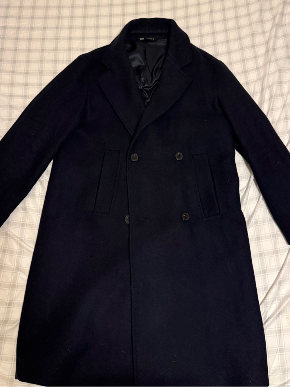 Zara Men's Double-Breasted Navy Pea Coat
